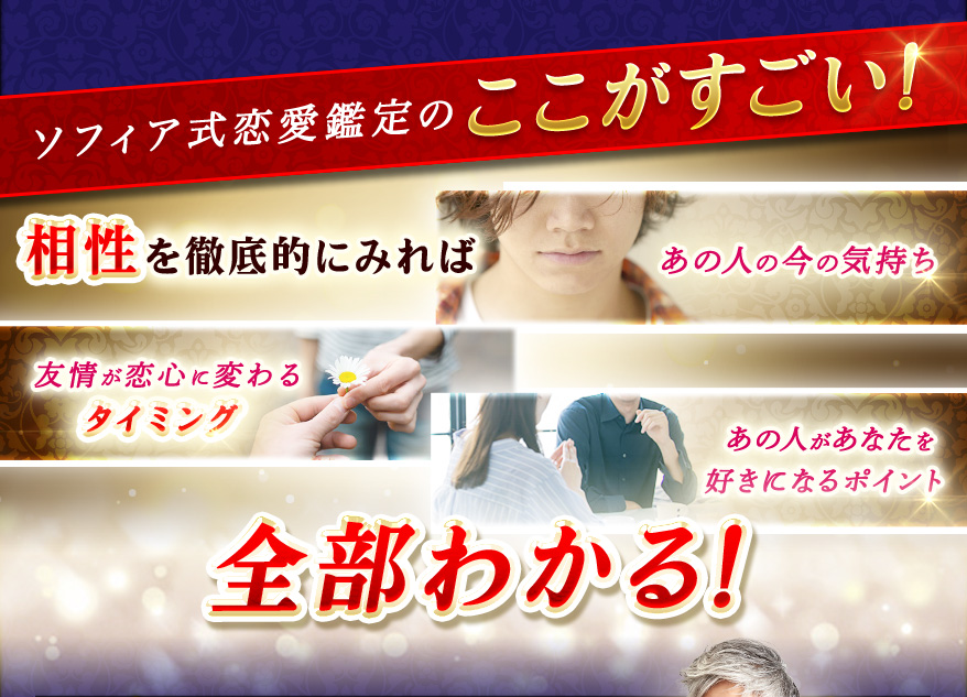ソフィア式恋愛鑑定のここがすごい! 相性を徹底的にみれば あの人の今の気持ち 友情が恋心に変わるタイミング あの人があなたを好きになるポイント 全部わかる!